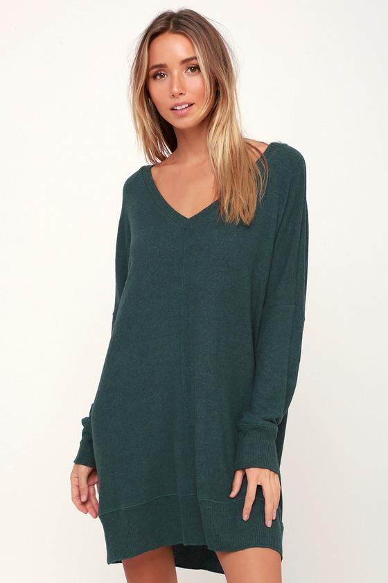 Estes Park Dark Teal Long Sleeve Sweater Dress | Lulus