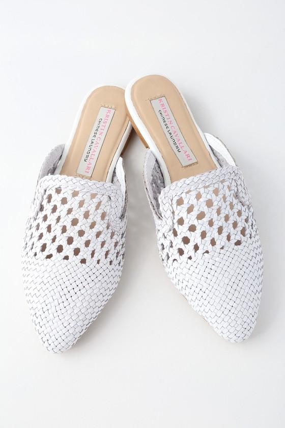 Kristin Cavallari Camille White Woven Leather Loafer Slides | Lulus