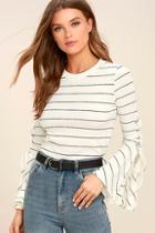 Lulus Found My Mate White Striped Lace-up Top