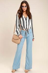 On Twelfth Across The Sky Light Blue Chambray Wide-leg Pants