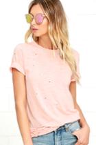 Breckelle's | In The Raw Distressed Peach Tee | Size Large | Pink | Lulus