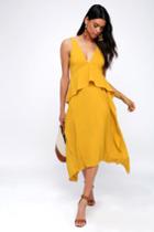 Adelyn Rae Bea Mustard Yellow Ruffled Midi Dress | Lulus
