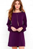 Embrace Perfect Situation Purple Long Sleeve Shift Dress