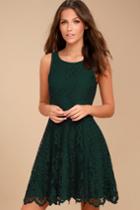 Black Swan | Desirae Forest Green Lace Skater Dress | Size Medium | 100% Cotton | Lulus