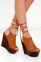 Wild Diva Lounge Simply Unstoppable Whiskey Brown Suede Lace-up Platform Wedges