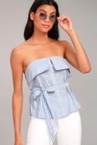Re:named Sloane Blue And White Striped Strapless Top