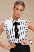 Burke Black And White Striped Tie-neck Top | Lulus