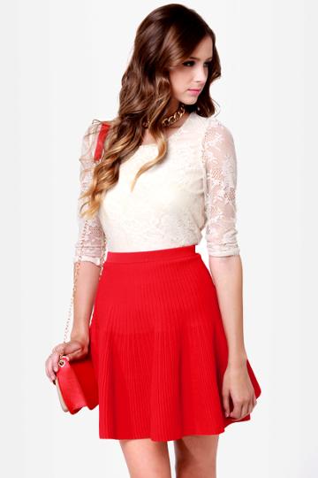 Flare Show Knit Red Skirt