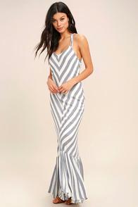 Ppla Delilah Blue And White Striped Maxi Dress