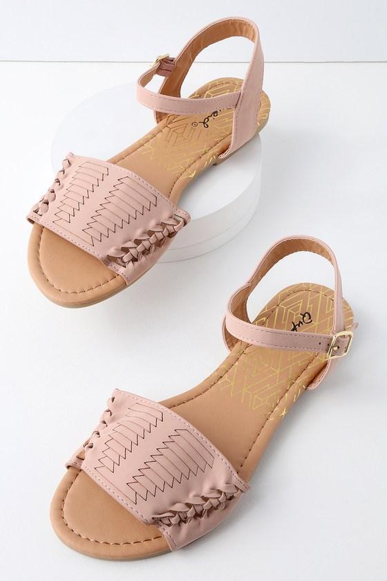Qupid Corby Blush Nubuck Flat Sandal Heels | Lulus
