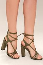 So Me Ophelia Olive Suede Lace-up Heels