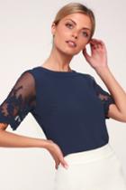 Lisa Marie Navy Blue Embroidered Top | Lulus