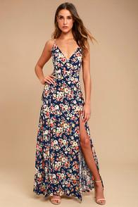 Lulus Everlasting Bliss Navy Blue Floral Print Maxi Dress