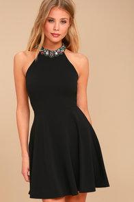 Lulus Bling Fling Black Rhinestone Skater Dress