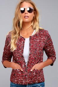 Tavik Enigma Wine Red Print Reversible Quilted Jacket