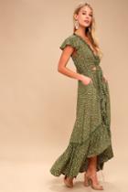 Kivari Capri Spot Tie Up Olive Green And White Polka Dot Dress | Lulus