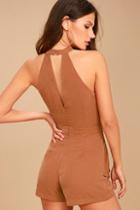 J.o.a. Caught Their Eyes Light Brown Halter Romper