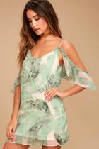 Lulus Radiate Positivity Sage Green Print Off-the-shoulder Dress