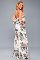 Ray Of Sunshine White Floral Print Off-the-shoulder Maxi Dress | Lulus