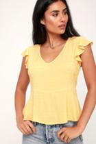 Sage The Label Honeybee Dusty Yellow Ruffled Short Sleeve Top | Lulus