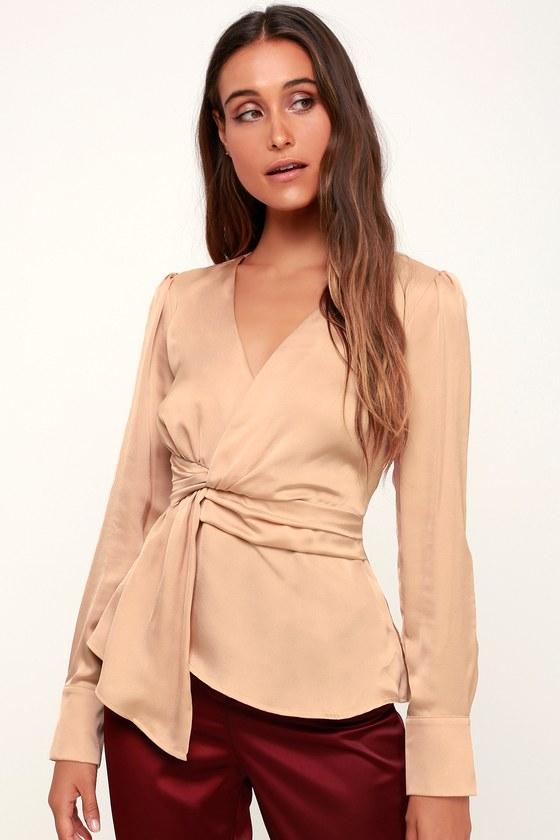 Lucie Pale Pink Satin Knotted Front Top | Lulus