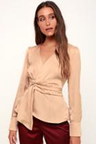 Lucie Pale Pink Satin Knotted Front Top | Lulus