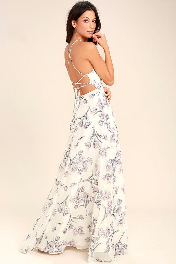 Adventure Seeker Cream Floral Print Maxi Dress | Lulus