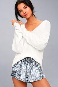 Lulus Lounge Life Slate Blue Velvet Shorts