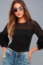 Lulus | I Love The Nightlife Black Mesh Top | Size Large | 100% Polyester