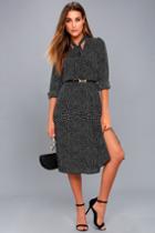 Lulus | Save A Spot Black Polka Dot Long Sleeve Midi Dress | Size Large | 100% Polyester