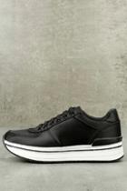 Qupid Stacey Black Satin Sneakers