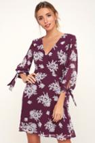 Unbelievable Beauty Purple Floral Print Long Sleeve Skater Dress | Lulus