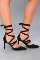 Lulus | Kennedy Black Suede Lace-up Heels