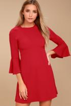Center Of Attention Red Flounce Sleeve Dress | Lulus