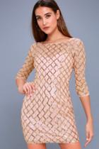 Lulus | Party Favor Rose Gold Sequin Bodycon Dress
