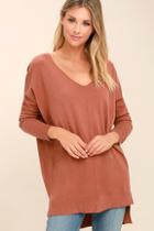 Lulus Feel The Magic Rust Orange V-neck Sweater
