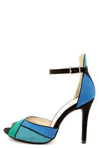 Shoe Republic La Vito Blue Color Block Peep Toe Heels