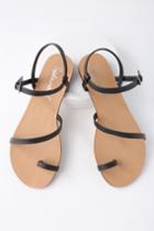 Splendid Flower Black Leather Flat Sandal Heels | Lulus