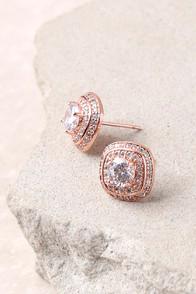 Lulus Dream Date Rose Gold Rhinestone Earrings