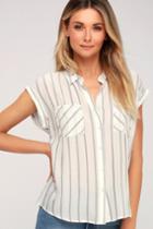 Olive + Oak Marcella Grey And White Striped Button-up Top | Lulus