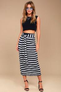 Moon River Day In The Hamptons Navy Blue Striped Maxi Skirt