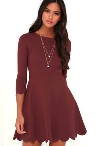 Lulus Cumulonimbus Clouds Burgundy Skater Dress