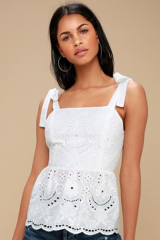 That Lovin' Feeling White Eyelet Tie-strap Peplum Top | Lulus