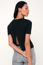 Casual Aesthetic Black Ribbed Knit Split Back Sweater Top | Lulus