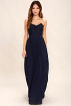 Marine Blu Special Day Navy Blue Lace Strapless Maxi Dress