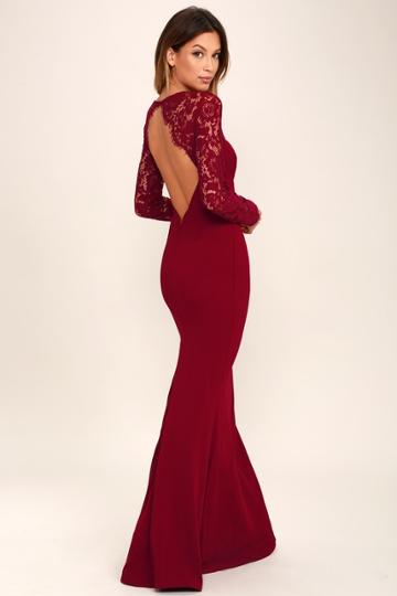 Maniju Whenever You Call Wine Red Lace Maxi Dress | Lulus