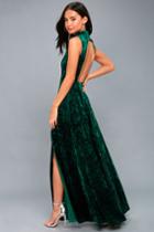 Lulus | In The Louvre Forest Green Velvet Backless Maxi Dress | Size Large | 100% Polyester