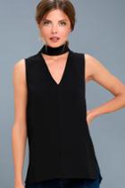 Lulus | Ciao Bella Black Cutout Mock Neck Tank Top | Size Large | 100% Polyester