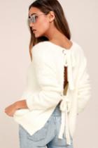 Lulus | Weekend In Aspen Ivory Backless Sweater Top | Size Large | White