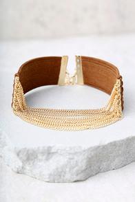 Lulus Winds Of Change Brown And Gold Choker Necklace